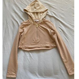 HOUSE of LONDON CB Cropped Pullover Hoodie Zipper Neckline Gold-Tone Hardware XS